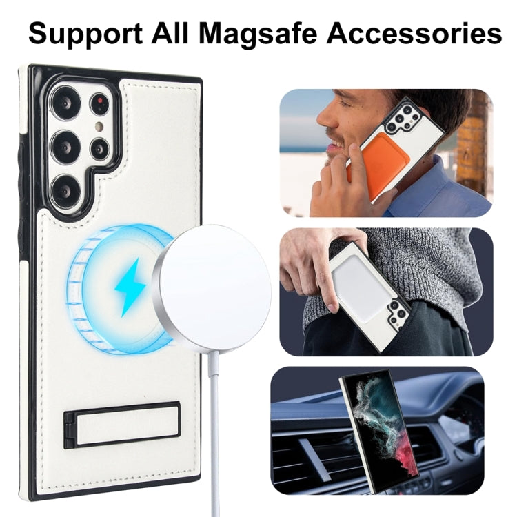 For Samsung Galaxy S22 Ultra 5G Retro Leather Invisible Stand MagSafe Phone Case(White) - Galaxy S22 Ultra 5G Cases by buy2fix | Online Shopping UK | buy2fix