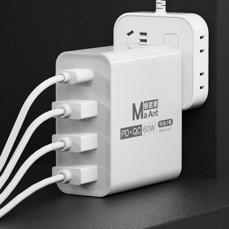 Ma-Ant 60W USB-C/Type-C+3 USB Multi-port Fast Charging Charger, Plug:US Plug(White) - USB Charger by buy2fix | Online Shopping UK | buy2fix