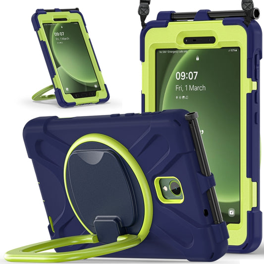 For Samsung Galaxy Tab Active5 X300 Silicone Hybrid PC Tablet Case with Holder & Shoulder Strap(Navy Blue Olivine) by buy2fix