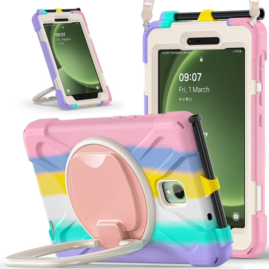 For Samsung Galaxy Tab Active5 X300 Silicone Hybrid PC Tablet Case with Holder & Shoulder Strap(Colorful Pink) by buy2fix