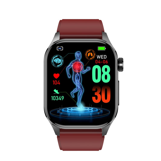ET580 2.04 inch AMOLED Screen Sports Smart Watch Support Bluetooth Call / ECG Function(Red Silicone Band) by buy2fix