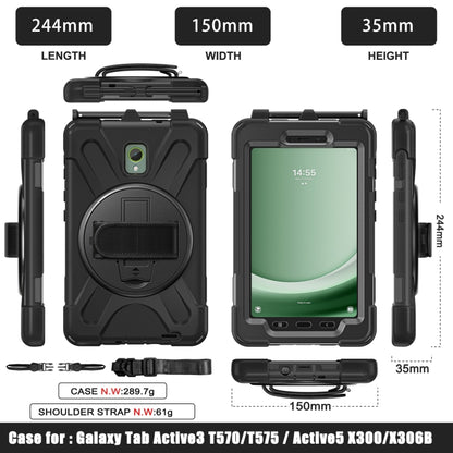 For Samsung Galaxy Tab Active5 X300 Rotary Grip Silicone Hybrid PC Tablet Case with Shoulder Strap(Black) - Other Galaxy Tab PC by buy2fix | Online Shopping UK | buy2fix