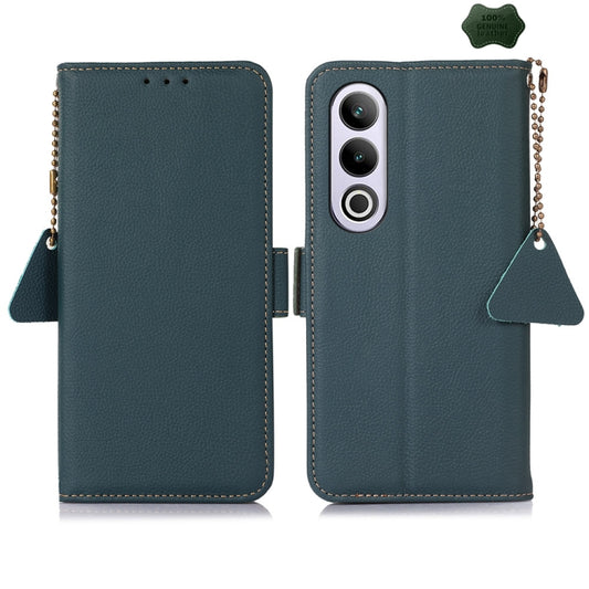 For OnePlus CE4 5G Global Side-Magnetic TJ Genuine Leather RFID Phone Case(Green) - OnePlus Cases by buy2fix | Online Shopping UK | buy2fix
