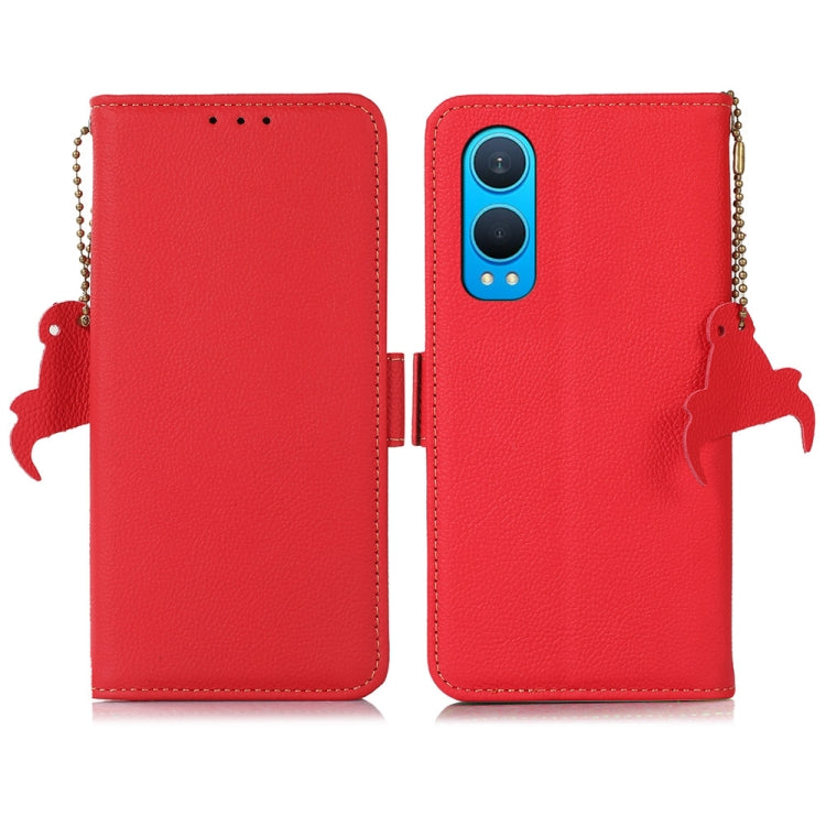 For OnePlus CE4 Lite Side-Magnetic TJ Genuine Leather RFID Phone Case(Red) - OnePlus Cases by buy2fix | Online Shopping UK | buy2fix