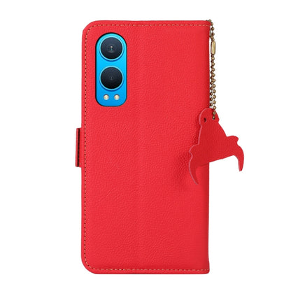 For OnePlus CE4 Lite Side-Magnetic TJ Genuine Leather RFID Phone Case(Red) - OnePlus Cases by buy2fix | Online Shopping UK | buy2fix
