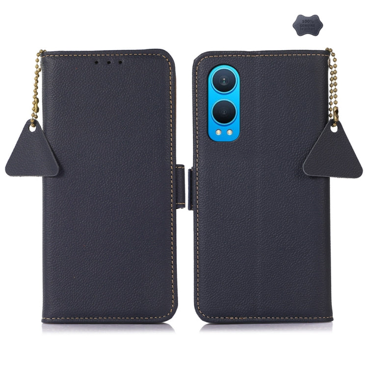 For OnePlus CE4 Lite Side-Magnetic TJ Genuine Leather RFID Phone Case(Blue) - OnePlus Cases by buy2fix | Online Shopping UK | buy2fix