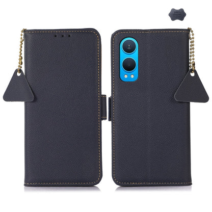 For OnePlus CE4 Lite Side-Magnetic TJ Genuine Leather RFID Phone Case(Blue) - OnePlus Cases by buy2fix | Online Shopping UK | buy2fix