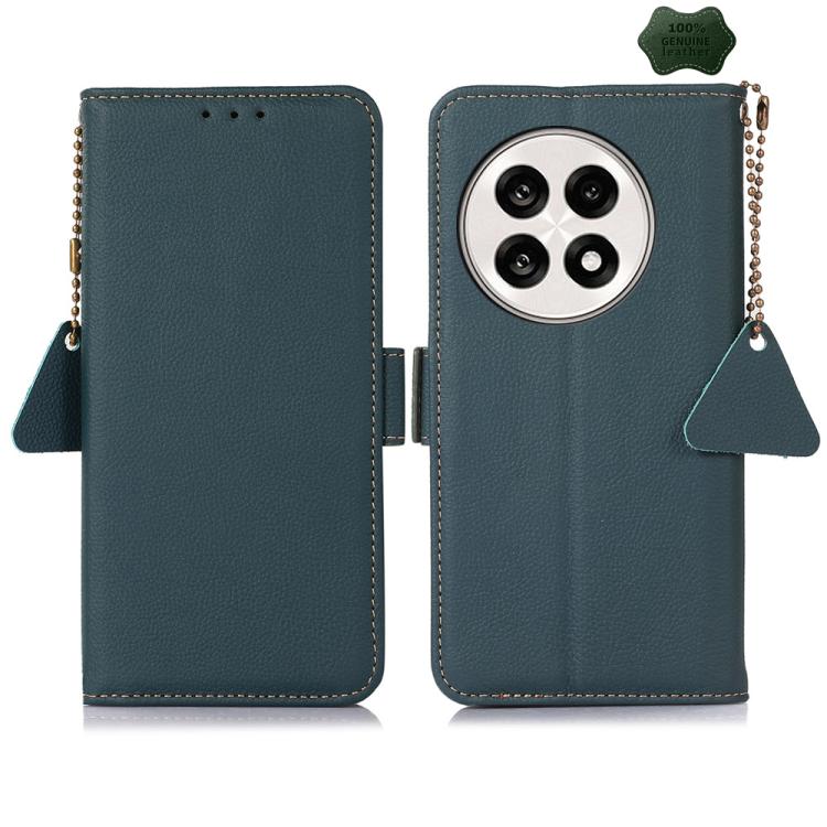 For OnePlus Ace 5 Pro / Ace 5 / 13R Side-Magnetic TJ Genuine Leather RFID Phone Case(Green) - Ace 5 Cases by buy2fix | Online Shopping UK | buy2fix