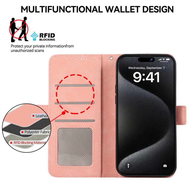 For iPhone 16e ABEEL Frosted Magnetic RFID Leather Phone Case(Pink) - iPhone 16e Cases by buy2fix | Online Shopping UK | buy2fix
