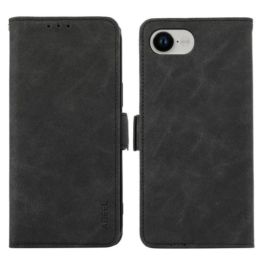 For iPhone 16e ABEEL Frosted Magnetic RFID Leather Phone Case(Black) - iPhone 16e Cases by buy2fix | Online Shopping UK | buy2fix