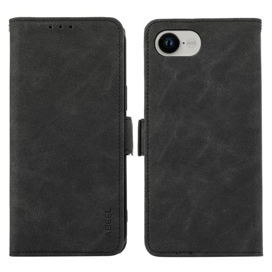 For iPhone 16e / 17e ABEEL Frosted Magnetic RFID Leather Phone Case(Black)