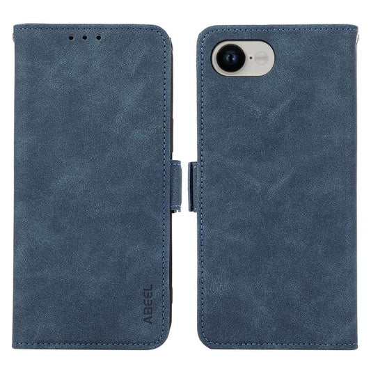 For iPhone 16e ABEEL Frosted Magnetic RFID Leather Phone Case(Blue) - iPhone 16e Cases by buy2fix | Online Shopping UK | buy2fix
