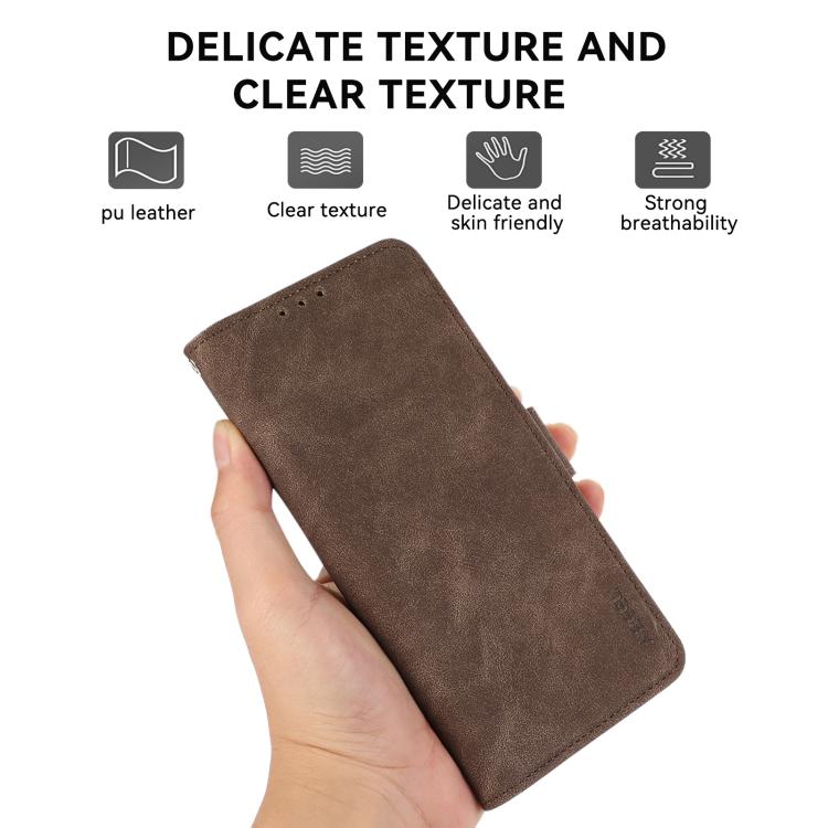 For iPhone 16e ABEEL Frosted Magnetic RFID Leather Phone Case(Brown) - iPhone 16e Cases by buy2fix | Online Shopping UK | buy2fix