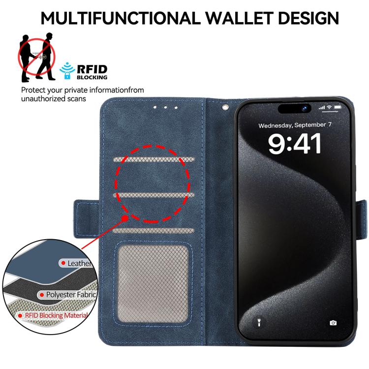 For iPhone 17 ABEEL Frosted Magnetic RFID Leather Phone Case(Blue) - iPhone 17 Cases by buy2fix | Online Shopping UK | buy2fix