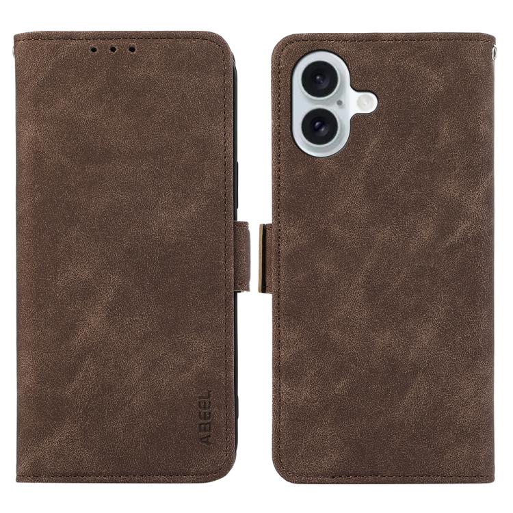 For iPhone 17 ABEEL Frosted Magnetic RFID Leather Phone Case(Brown) - iPhone 17 Cases by buy2fix | Online Shopping UK | buy2fix