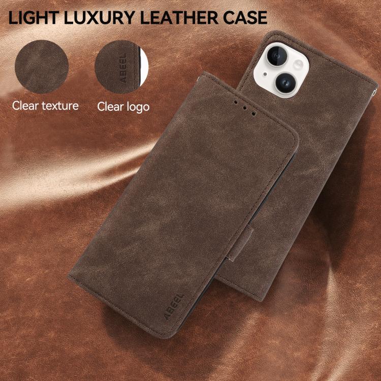 For iPhone 17 ABEEL Frosted Magnetic RFID Leather Phone Case(Brown) - iPhone 17 Cases by buy2fix | Online Shopping UK | buy2fix