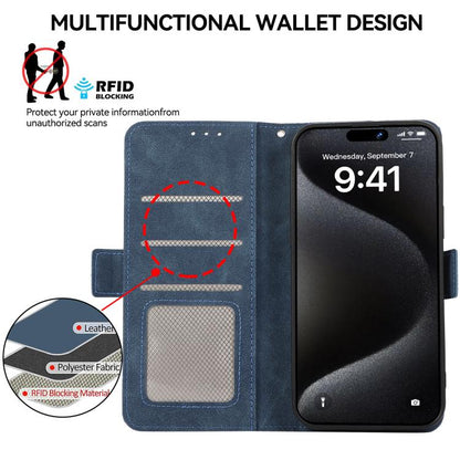 For iPhone 17 Pro ABEEL Frosted Magnetic RFID Leather Phone Case(Blue) - iPhone 17 Pro Cases by buy2fix | Online Shopping UK | buy2fix