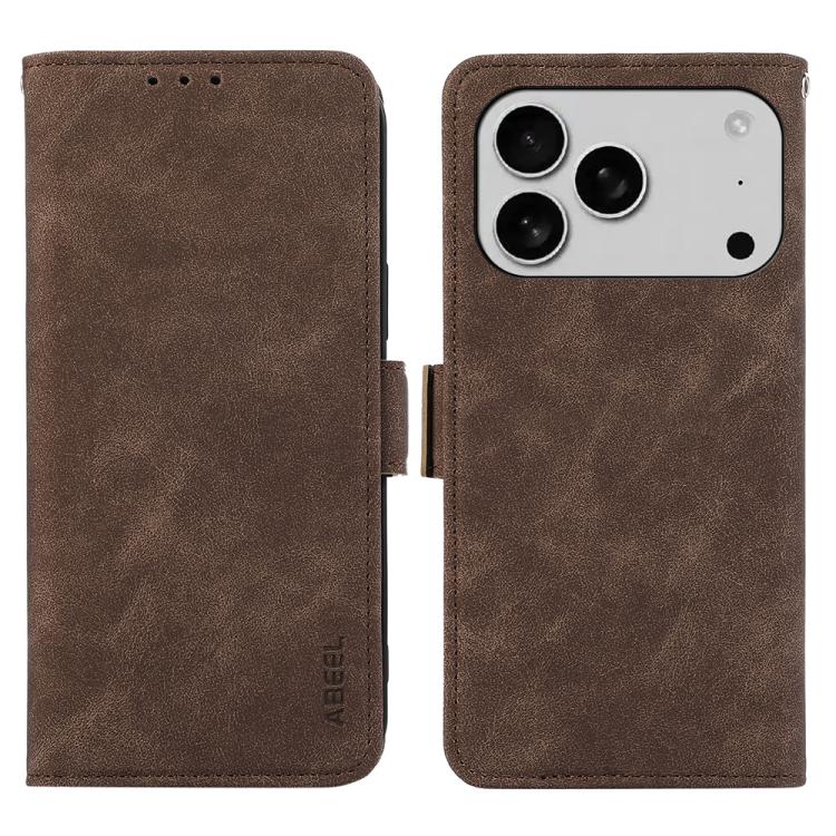 For iPhone 17 Pro ABEEL Frosted Magnetic RFID Leather Phone Case(Brown) - iPhone 17 Pro Cases by buy2fix | Online Shopping UK | buy2fix
