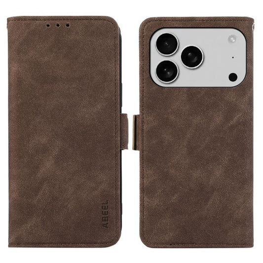 For iPhone 17 Pro ABEEL Frosted Magnetic RFID Leather Phone Case(Brown) - iPhone 17 Pro Cases by buy2fix | Online Shopping UK | buy2fix