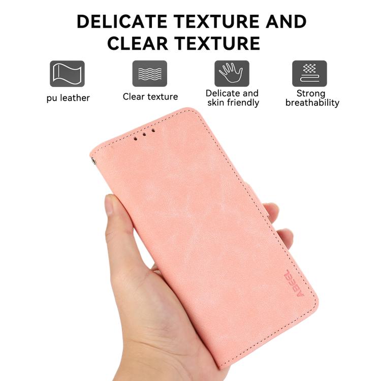 For iPhone 17 Pro Max ABEEL Frosted Magnetic RFID Leather Phone Case(Pink) - iPhone 17 Pro Max Cases by buy2fix | Online Shopping UK | buy2fix