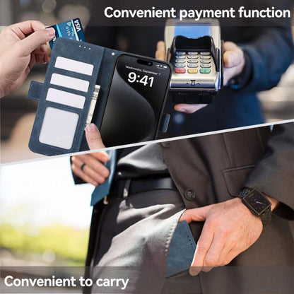 For iPhone 17 Pro Max ABEEL Frosted Magnetic RFID Leather Phone Case(Blue) - iPhone 17 Pro Max Cases by buy2fix | Online Shopping UK | buy2fix