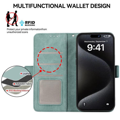 For iPhone 17 Pro Max ABEEL Frosted Magnetic RFID Leather Phone Case(Cyan) - iPhone 17 Pro Max Cases by buy2fix | Online Shopping UK | buy2fix