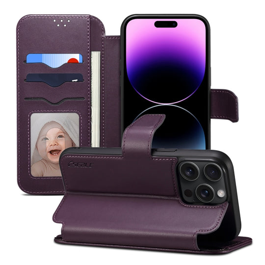 For iPhone 14 Pro Max ESEBLE E1 Nappa Texture MagSafe Holder Leather Phone Case(Dark Purple)