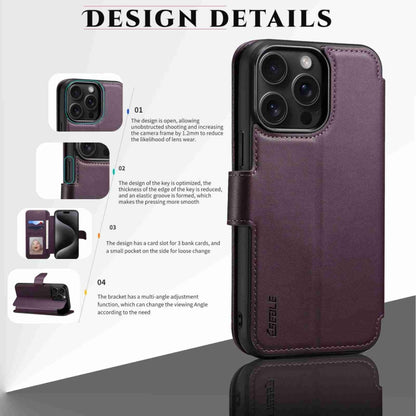 For iPhone 15 Pro ESEBLE E1 Nappa Texture MagSafe Holder Leather Phone Case(Dark Purple) - iPhone 15 Pro Cases by ESEBLE | Online Shopping UK | buy2fix