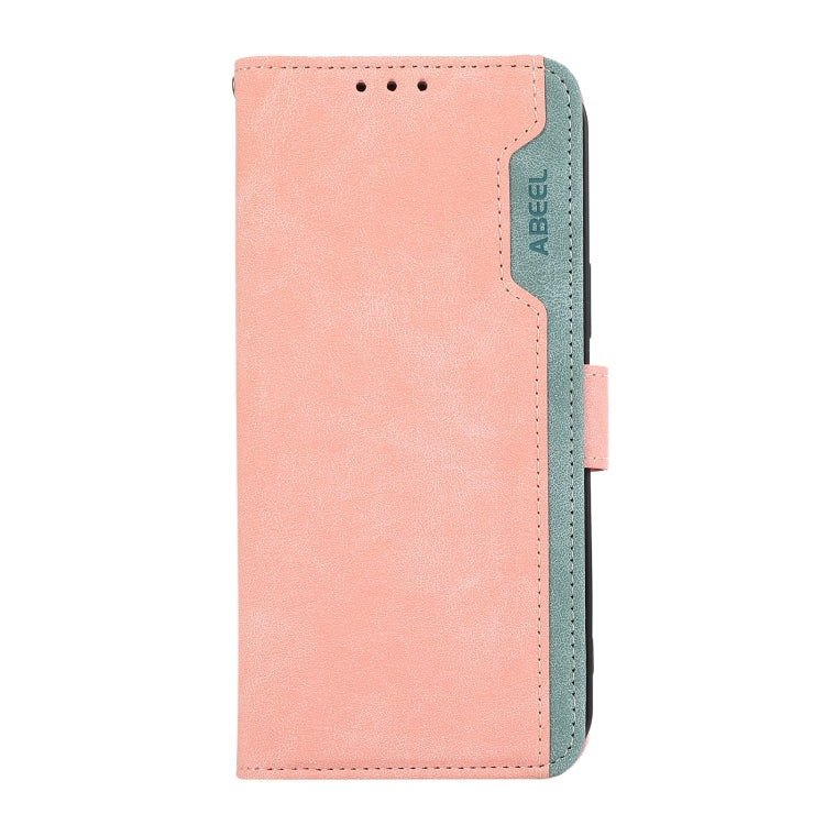 For iPhone 16 Pro ABEEL Color Block Magnetic RFID Leather Phone Case(Pink-Cyan) - iPhone 16 Pro Cases by buy2fix | Online Shopping UK | buy2fix