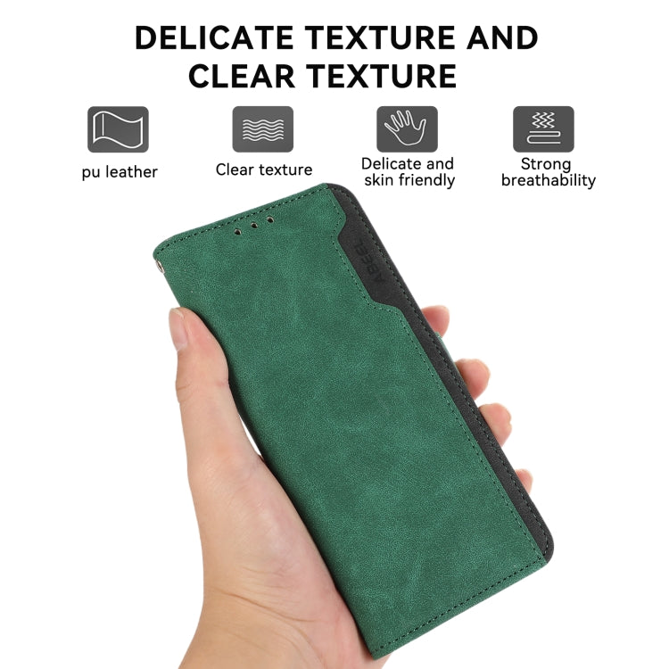 For iPhone 16 Pro ABEEL Color Block Magnetic RFID Leather Phone Case(Green-Black) - iPhone 16 Pro Cases by buy2fix | Online Shopping UK | buy2fix