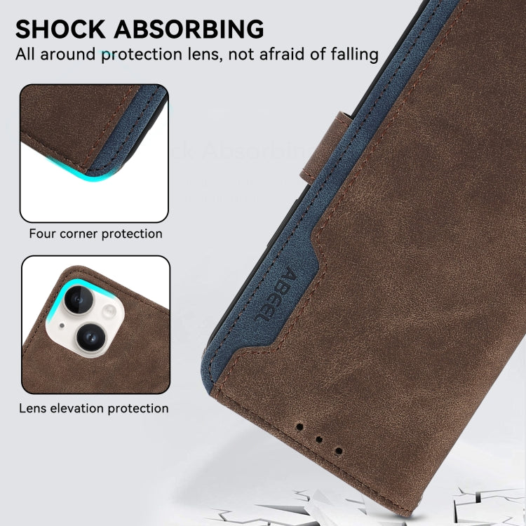 For iPhone 16 Pro ABEEL Color Block Magnetic RFID Leather Phone Case(Brown-Blue) - iPhone 16 Pro Cases by buy2fix | Online Shopping UK | buy2fix