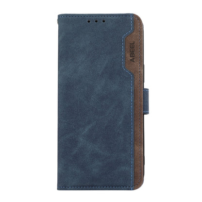 For iPhone 16 Plus ABEEL Color Block Magnetic RFID Leather Phone Case(Blue-Brown) - iPhone 16 Plus Cases by buy2fix | Online Shopping UK | buy2fix