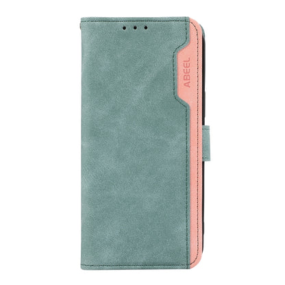 For iPhone 16 Plus ABEEL Color Block Magnetic RFID Leather Phone Case(Cyan-Pink) - iPhone 16 Plus Cases by buy2fix | Online Shopping UK | buy2fix