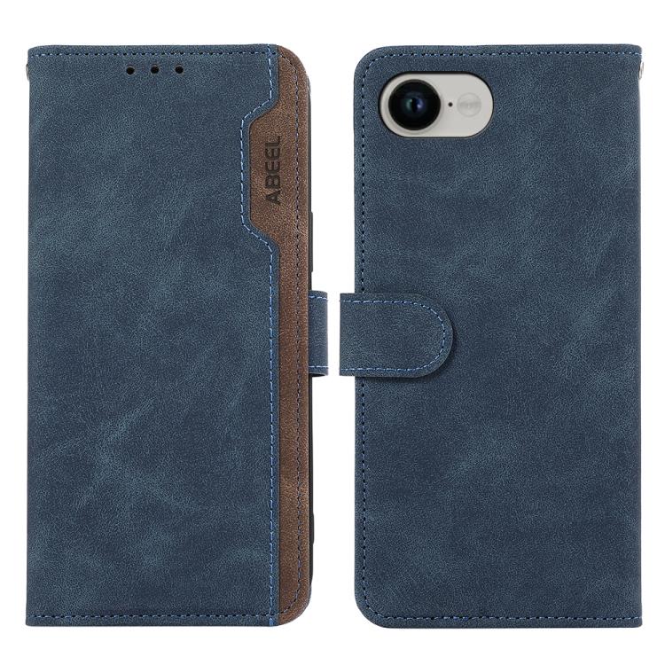 For iPhone 16e ABEEL Color Block Magnetic RFID Leather Phone Case(Blue-Brown) - iPhone 16e Cases by buy2fix | Online Shopping UK | buy2fix