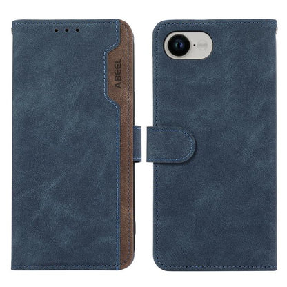 For iPhone 16e ABEEL Color Block Magnetic RFID Leather Phone Case(Blue-Brown) - iPhone 16e Cases by buy2fix | Online Shopping UK | buy2fix