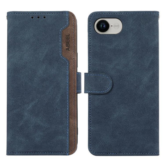 For iPhone 16e / 17e ABEEL Color Block Magnetic RFID Leather Phone Case(Blue-Brown)