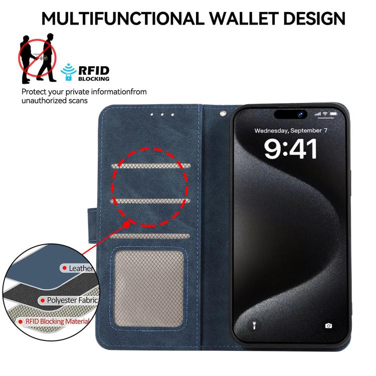 For iPhone 16e ABEEL Color Block Magnetic RFID Leather Phone Case(Blue-Brown) - iPhone 16e Cases by buy2fix | Online Shopping UK | buy2fix