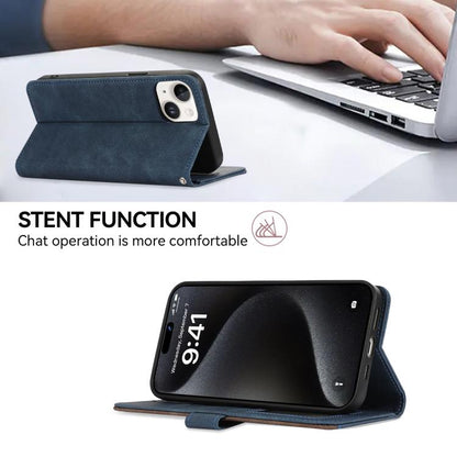 For iPhone 16e ABEEL Color Block Magnetic RFID Leather Phone Case(Blue-Brown) - iPhone 16e Cases by buy2fix | Online Shopping UK | buy2fix