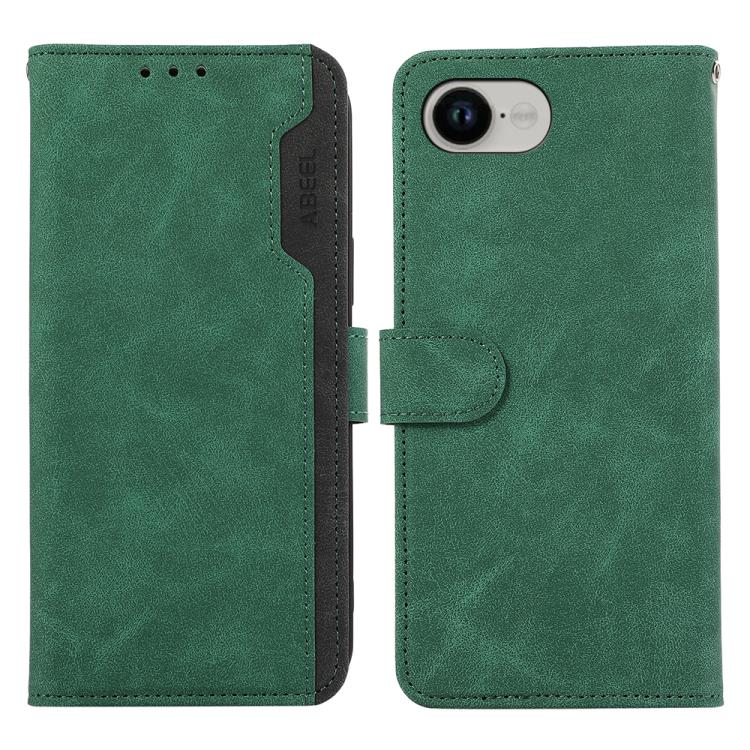 For iPhone 16e ABEEL Color Block Magnetic RFID Leather Phone Case(Green-Black) - iPhone 16e Cases by buy2fix | Online Shopping UK | buy2fix