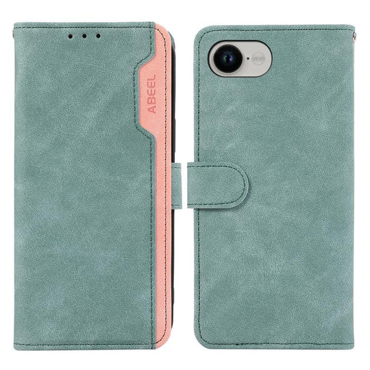 For iPhone 16e / 17e ABEEL Color Block Magnetic RFID Leather Phone Case(Cyan-Pink)