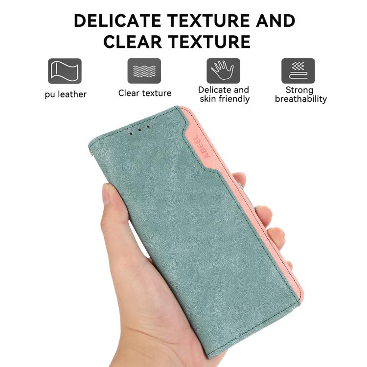 For iPhone 16e ABEEL Color Block Magnetic RFID Leather Phone Case(Cyan-Pink) - iPhone 16e Cases by buy2fix | Online Shopping UK | buy2fix
