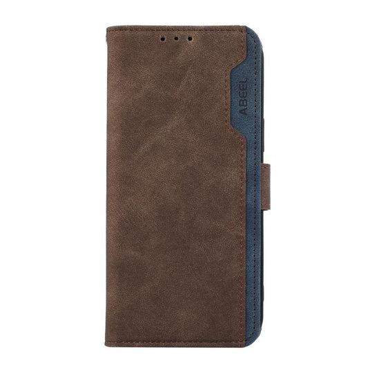 For iPhone 16e ABEEL Color Block Magnetic RFID Leather Phone Case(Brown-Blue) - iPhone 16e Cases by buy2fix | Online Shopping UK | buy2fix