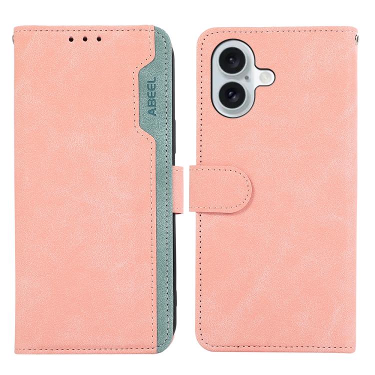 For iPhone 17 ABEEL Color Block Magnetic RFID Leather Phone Case(Pink-Cyan) - iPhone 17 Cases by buy2fix | Online Shopping UK | buy2fix