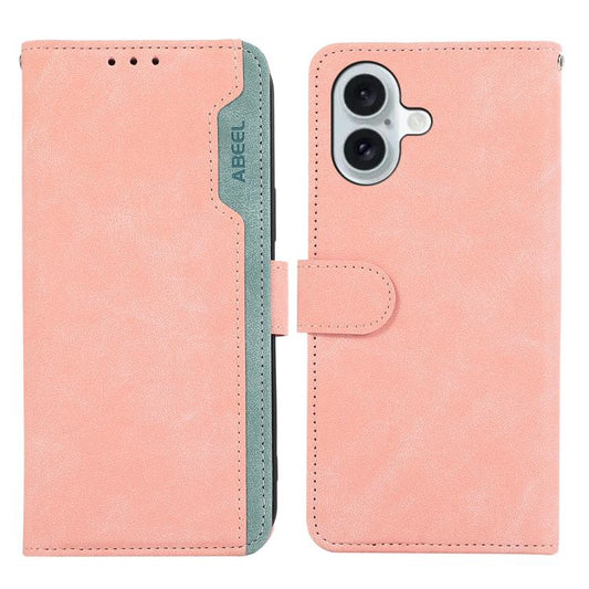 For iPhone 17 ABEEL Color Block Magnetic RFID Leather Phone Case(Pink-Cyan) - iPhone 17 Cases by buy2fix | Online Shopping UK | buy2fix