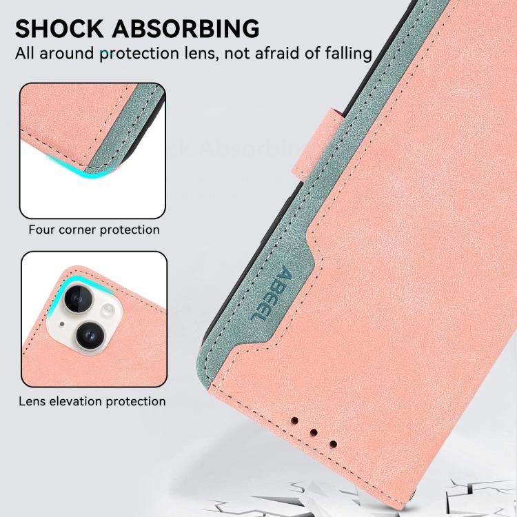 For iPhone 17 ABEEL Color Block Magnetic RFID Leather Phone Case(Pink-Cyan) - iPhone 17 Cases by buy2fix | Online Shopping UK | buy2fix