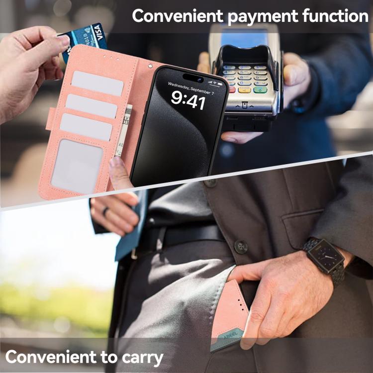 For iPhone 17 ABEEL Color Block Magnetic RFID Leather Phone Case(Pink-Cyan) - iPhone 17 Cases by buy2fix | Online Shopping UK | buy2fix