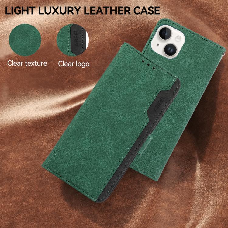 For iPhone 17 ABEEL Color Block Magnetic RFID Leather Phone Case(Green-Black) - iPhone 17 Cases by buy2fix | Online Shopping UK | buy2fix