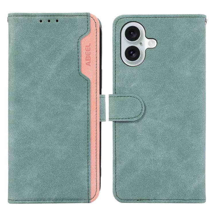 For iPhone 17 ABEEL Color Block Magnetic RFID Leather Phone Case(Cyan-Pink) - iPhone 17 Cases by buy2fix | Online Shopping UK | buy2fix