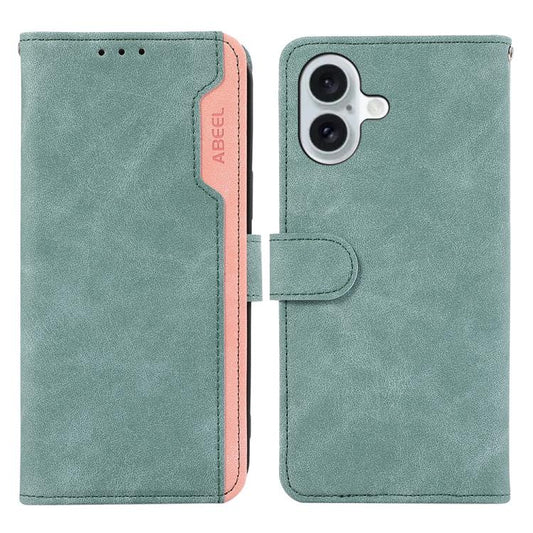 For iPhone 17 ABEEL Color Block Magnetic RFID Leather Phone Case(Cyan-Pink) - iPhone 17 Cases by buy2fix | Online Shopping UK | buy2fix