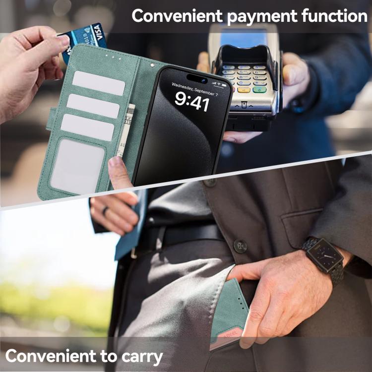 For iPhone 17 ABEEL Color Block Magnetic RFID Leather Phone Case(Cyan-Pink) - iPhone 17 Cases by buy2fix | Online Shopping UK | buy2fix